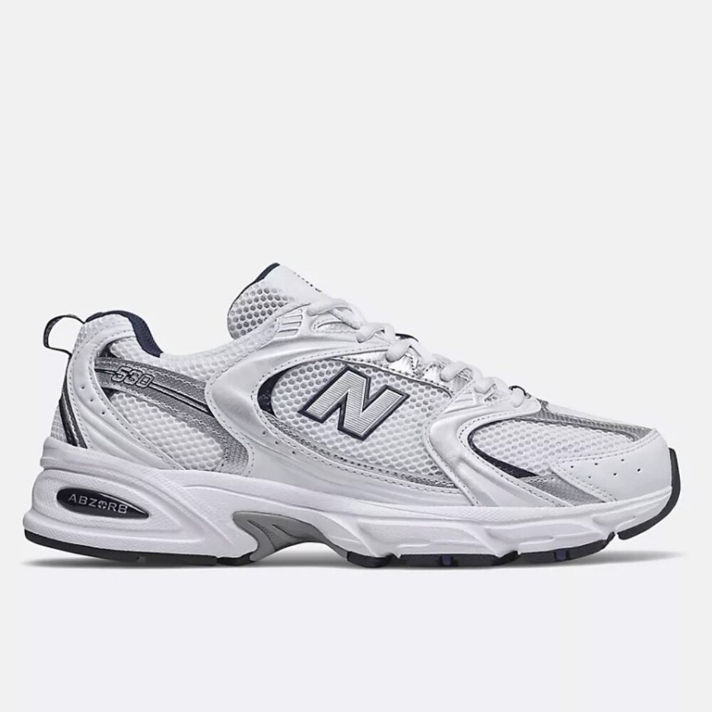 New Balance 530, White w/ Natural Indigo (dark blue) Men's 6, Women's 7.5